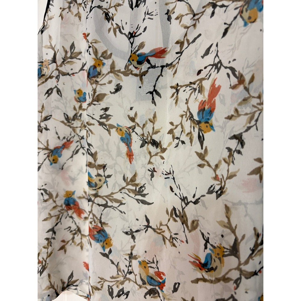 Wet Seal Sheer Bird Print Strappy Cage Back Tank Top Cream M Sleeveless Y2K - Picture 2 of 8